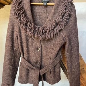 Boiled Wool Jacket with Fringe Trim